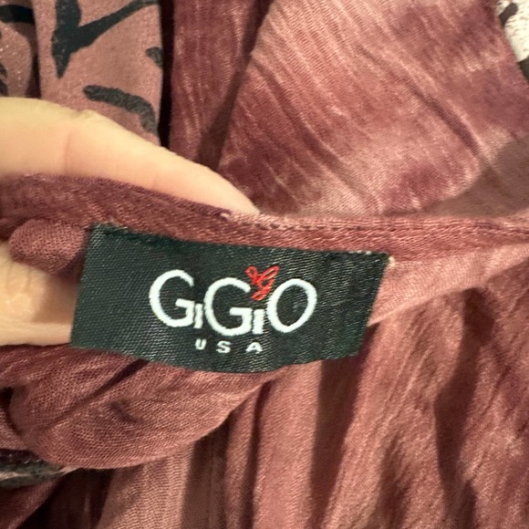 GiGiO USA Purple Animal Print Print Peasant‎ Blouse Large Pre-owned - Picture 5 of 9